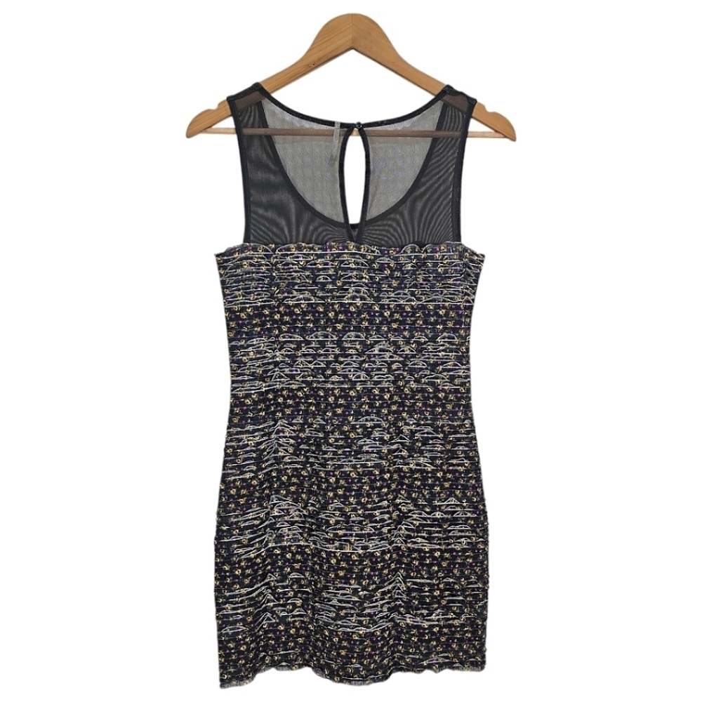 Free People Floral Bodycon Dress Sz Small Black Mini Y2K 00s Textured Grungecore - Picture 7 of 16
